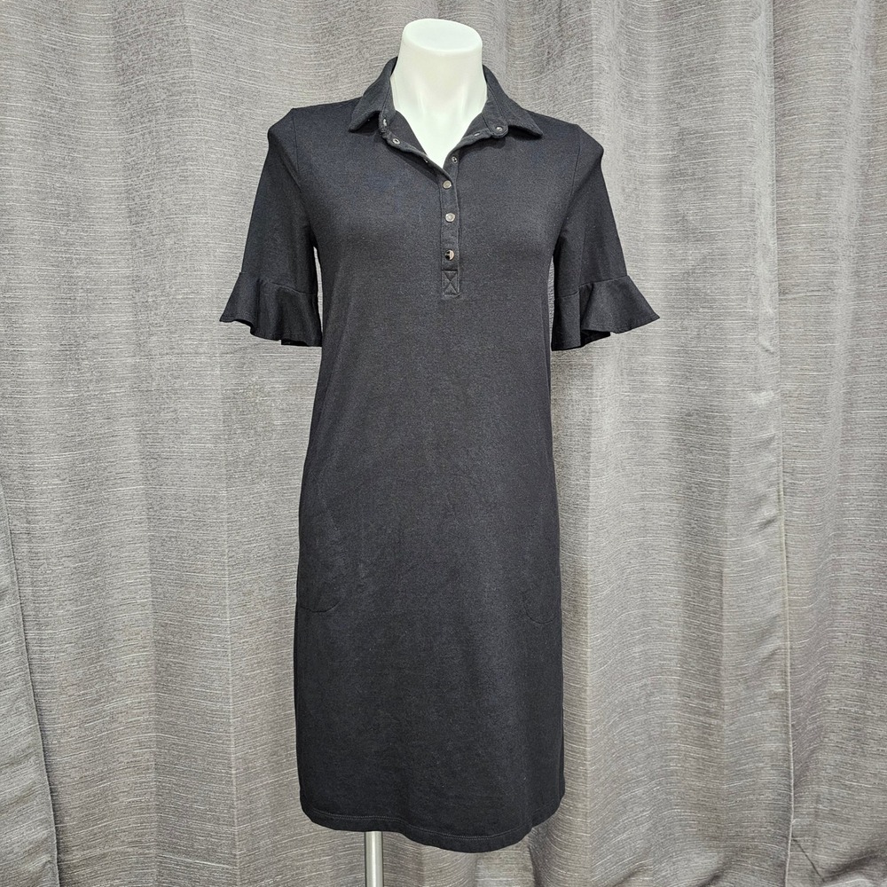 CHICO'S Zenergy Ruffle Sleeve Polo Shirt‎ Dress Knit Pockets Black Size 00/US  2